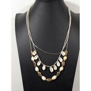 Talbots Gold Tone Cowrie Shell Layered Necklace Beachy Boho Coastal Chic 21 in